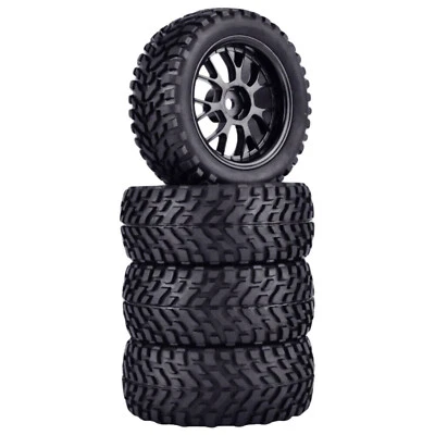 4Pcs 75mm Rubber Rally Car Wheel Rim&Tires Hex For HSP HPI 1:10 RC Racing Car - Image 1 of 4