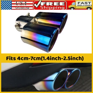 Universal Chrome Blue Stainless Steel Car SUV Dual Exhaust Pipe Tail Muffler Tip - Picture 1 of 9