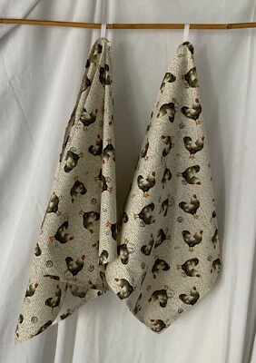 NEW Handmade 100% COTTON Kitchen DISH CLOTH TOWELS SET of 2 Two 34"X20" Roosters - Image 1 of 4