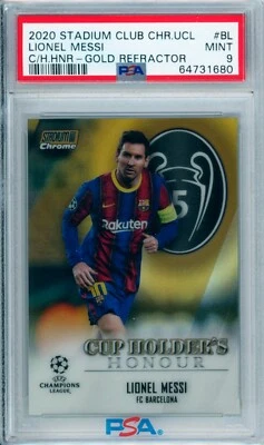 2020-21 Lionel Messi Topps Stadium Club Chrome Gold Refractor 9/50 PSA 9 MINT - Image 1 of 3