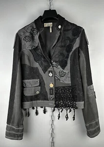 Elisa Cavaletti Club Womens Avant Garde Floral Button Washed Blazer Jacket Sz M - Picture 1 of 16