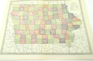 Iowa Counties Color Map Book Illustration plate pastel Antique vintage 1904  - Picture 1 of 3