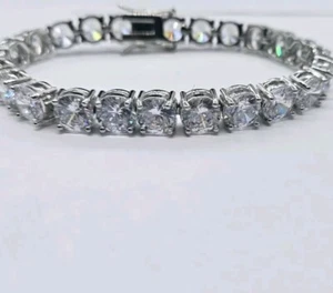 Tennis Bracelet White Crystal rhinestone Silver Tone 8 in Statement Wedding #A - Picture 1 of 7
