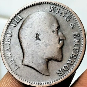 British India, Quarter Anna, Edward VII 1910, CALCUTTA Mint, XF, Bronze (B-507) - Picture 1 of 2