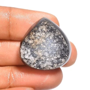 48.50 Cts Genuine Black Onyx Druzy Loose Gemstone Heart Cabochon 25X25X10 mm - Picture 1 of 6