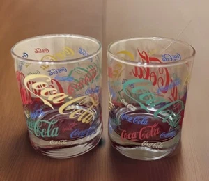 Coke Coca Cola Indiana Glass Co Multi-Colored Set Of 2 Glasses Vintage - Picture 1 of 6