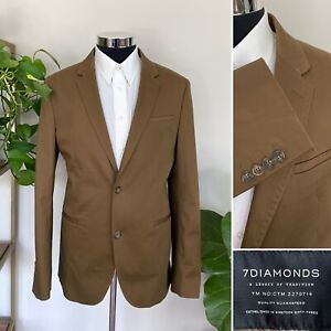 7 Diamonds Mens Two Button Blazer Brown Cotton Sport Coat Jacket Size 40R