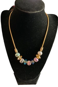 Handcrafted European style Dione beaded Gold Plated Necklace Green Red Gold Bead - Picture 1 of 4