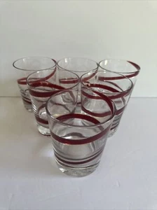 Pier 1  RED Swirline Glass Tumbler Double Old Fashioned Set Of 6 - Picture 1 of 9