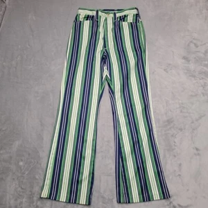 VTG Lady Wrangler Pants Women 12 Green Blue Stripe Bell Bottom Flare Made In USA - Picture 1 of 15