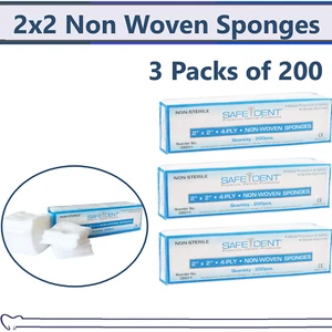 2x2 esponjas de gasa no tejidas 4 capas, algodón no estéril médico dental (paquete de 600) - Imagen 1 de 3