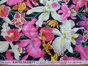 OOP BTY Kaffe Fassett FreeSpirit PWPJ092 Orchids BLACK Cotton Quilt Fabric - Picture 1 of 4