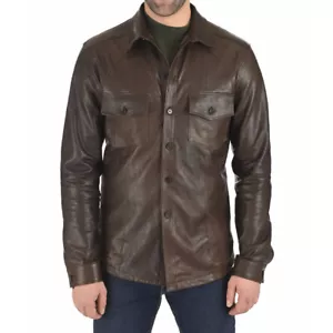 Men's Authentic Lambskin Leather Premium Shirt Jacket Stylish Soft Brown Shirt - Picture 1 of 4