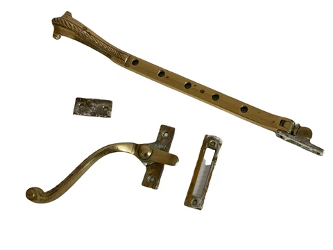 1 Set Antique Solid Brass Georgian Window Stay Catch Left Hand Lever Pin Peg Cover