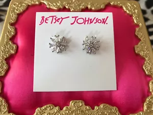 Betsey Johnson Silver Snowflake CZ Cubic Zirconium Crystal Cuties Earrings - Picture 1 of 2