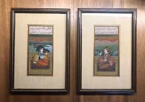 Two Hindi Miniature paintings with Urdu script calligraphy - amazing condition  - Picture 1 of 12