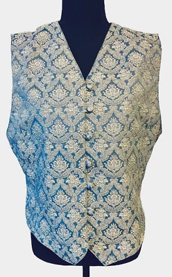 LIZSPORT BLUE TAPESTRY JACQUARD VEST, BACK LACING, COVERED BUTTONS, LINED, 12 Foto 1 de 4