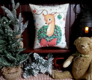 SHABBY RETRO 1950 MODERN VINTAGE STYLE WISH YOU CHRISTMAS JOY RENTIER KISSEN - Bild 1 von 11