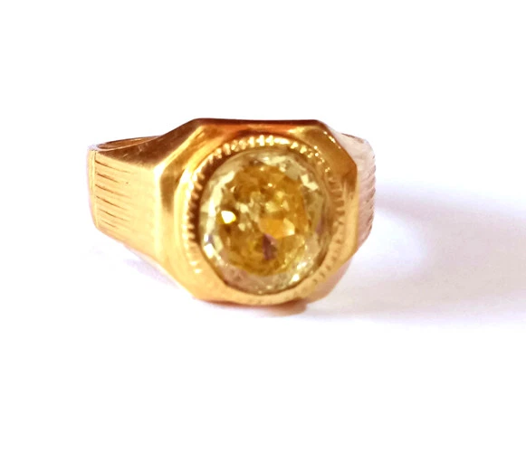 4CT Simulated Yellow Sapphire Men Engagement Ring Band 14k yellow Gold Plated - Image 1 of 1