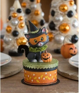 Bethany Lowe Halloween Kitty Binks on Box Black Cat JOL Decor TL3355 - Picture 1 of 3