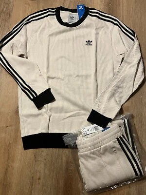 adidas Originals Mens M Waffle Crew Neck Set TrackSuit (Top & Pant) Wonder White - Image 1 of 4