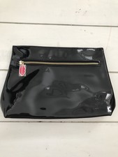 New YSL YvesSaintLaurent Black Patent Clutch / Make Up Bag  Lips Zipper Charm
