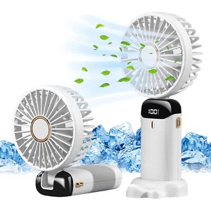3-in-1 White Hand Fan: Handheld/Neck/Desk w/Digital Screen,5 Speeds,USB-C - Picture 1 of 12