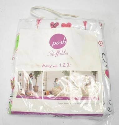 Posh Stuffables Stuffed Animal Storage Bean Bag Chair White Hearts Decor - Image 1 of 4