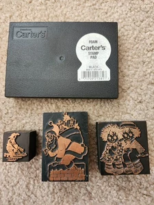 Vintage Wooden Christmas Stamps Lot (3) & Stamp Pad Santa, Raggedy Ann, Andy,+ 1 - Picture 1 of 6