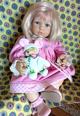 Berenguer 21" Toddler doll blonde bob hair blue eyes pink dress fully dressed A2 - Image 1 of 4