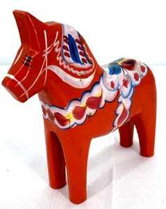 Cavallo svedese Dala rosso arancione alto 5" legno dipinto a mano Nils Olsson vintage - Foto 1 di 7