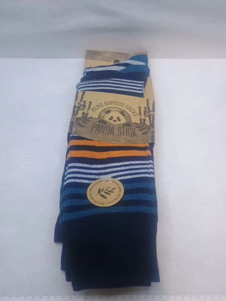 Panda Stick Mens Striped 3 Pack Bamboo Socks 6-11