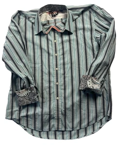 Robert Graham Hemd Herren L mintgrün vertikale Streifen schwarzer Besatz langarm - Bild 1 von 7