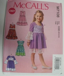 McCalls 7108 Girls Dresses Dress Sewing Pattern Sizes 3-5 - Picture 1 of 2