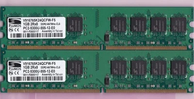 2GB 2x1GB PC2-5300 ProMOS V916765K24QCFW-F5 DDR2-667 Desktop Ram Memory Kit DIMM - Image 1 of 4
