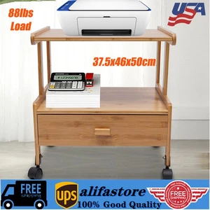 2 Ebenen Holz Aufbewahrungswagen mit Rollen Schublade Büro Drucker Ständer Druckerwagen - Bild 1 von 12