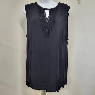 Grace Elements Top Women's Size XXL Black Crochet Keyhole Neck Sleeveless Shirt  - Image 1 of 4