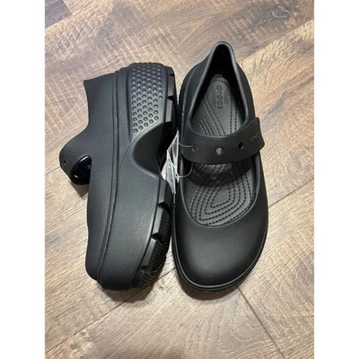 CROCS Stomp Mary Jane Platform Clogs Chunky Elevated Sole Black - Image 1 of 4