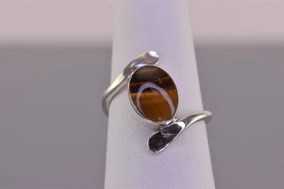 Anillo de plata esterlina artesanal hecho a mano ojo de tigre remado bypass banda 925 talla: 5 Foto 1 de 4