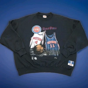 Detroit PistonsNutMeg Mills VINTAGE Thomas Locker Room Sweatshirt Men's XL Black - Picture 1 of 6