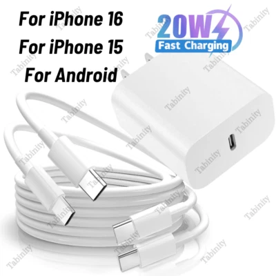 20W USB C Fast Charger PD USB C Type C Cable Power Adapter For iPad iPhone 15 16 - Image 1 of 4