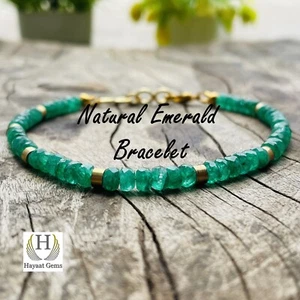 Natural AAA+ Quality Emerald Beaded Bracelet Zambian Emerald Beads Bracelet - Picture 1 of 7