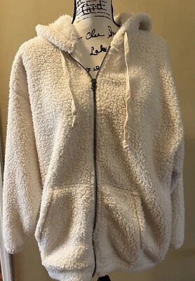 Женская куртка шерпа American Eagle на молнии кремовая с капюшоном размер маленький - Изображение 1 из 4