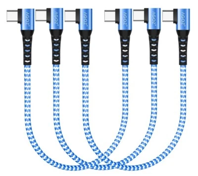 3Pk 1ft 90° BLUE USB C to USB C Cable FAST Charger Cord for Samsung S25 S24 A15 - Image 1 of 4