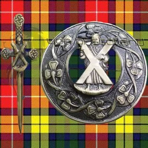 Scottish ST Andrew Kilt Fly Plaid Brooch Pin 3" Antique Highland Celtic Pins 4" - Picture 1 of 1
