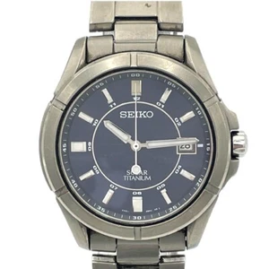 SEIKO V145-0AX0 Solar Titanium Men's Watch Blue Dial 35mm Japan Working - Picture 1 of 8