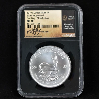 2019 S. Africa Silver Krugerrand First Day of Production MS70 Tumi Tsehlo Coin! - Image 1 of 4