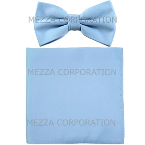 Nueva pajarita formal de poliéster para hombre preatada_hankie azul claro sólido boda baile de graduación - Imagen 1 de 3