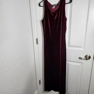 Coldwater Creek Velvet Maxi Dress 14 Burgundy Sleeveless Goth Vampire Cosplay - Picture 1 of 15