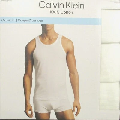 3 GENUINE CALVIN KLEIN SIZE SMALL COTTON WHITE RIB TANK T-SHIRT / UNDERSHIRT NWT - Image 1 of 4